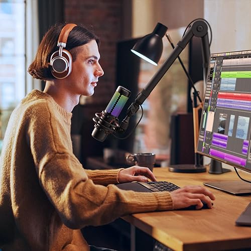 Miniatura 6 de Brazo de micrófono, soporte de micrófono premium, brazo de micrófono con gestión de cables, brazo de micrófono de transmisión giratorio de 360,