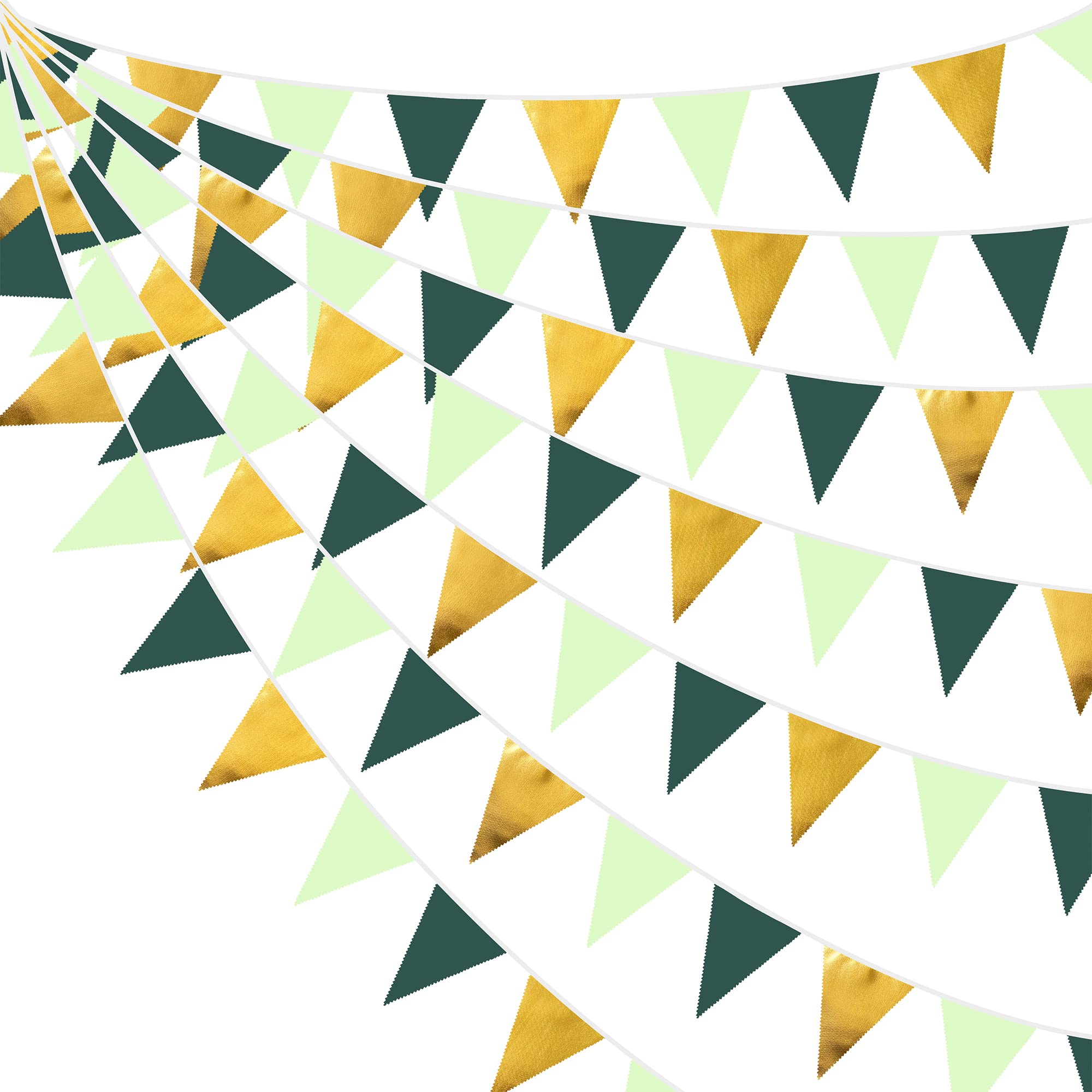 32Ft Dark Green Gold Bunting Banner Party Decorations Fabric Triangle ...