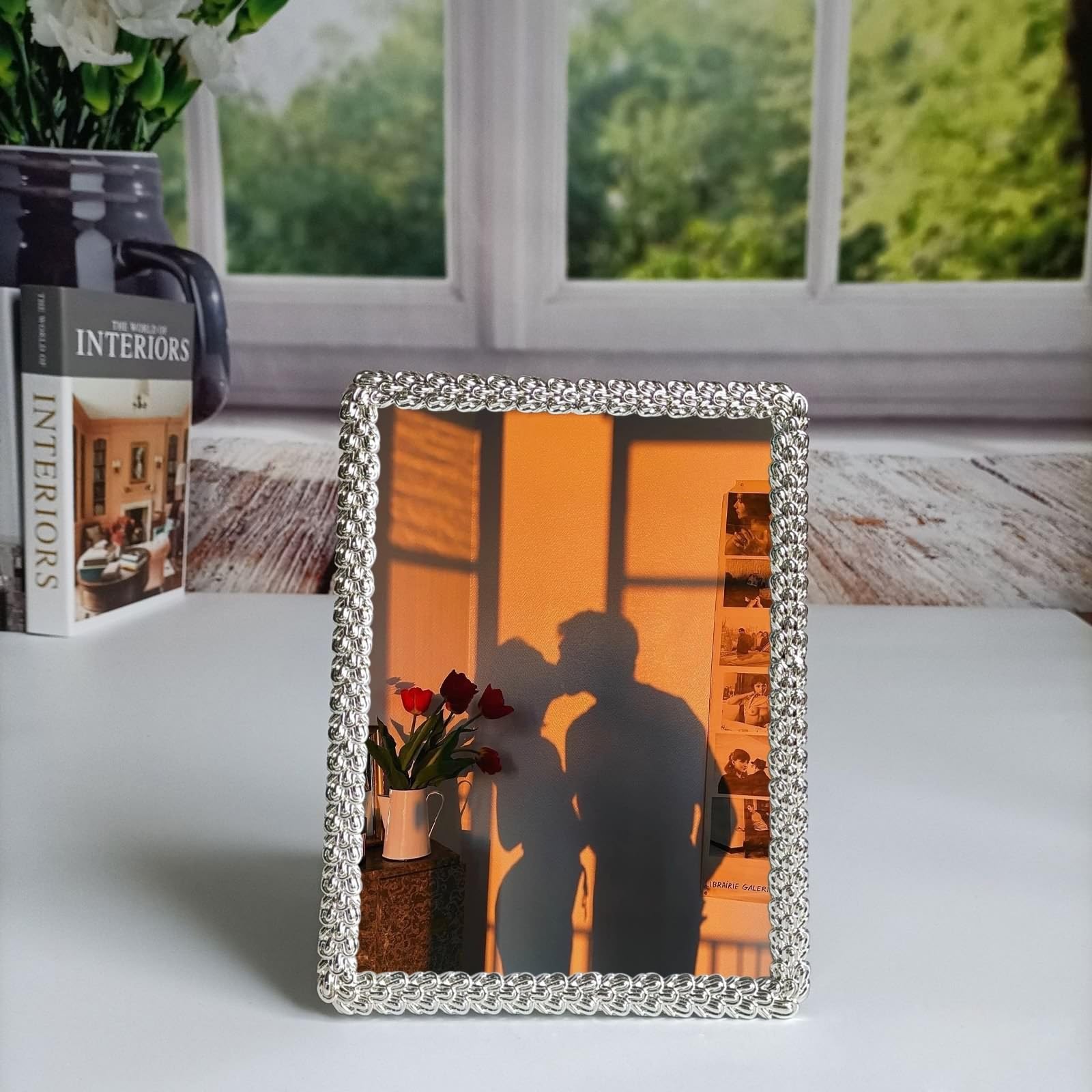 Bilderrahmen Silber, Fotogröße 12.5x17.5 CM Tischplatte Elegant Fotorahmen mit Passepartout Horizontal/Vertikal, Rechteck Kratzfestes Posterrahmen Metall für Wohnzimmer, Schlafzimmer