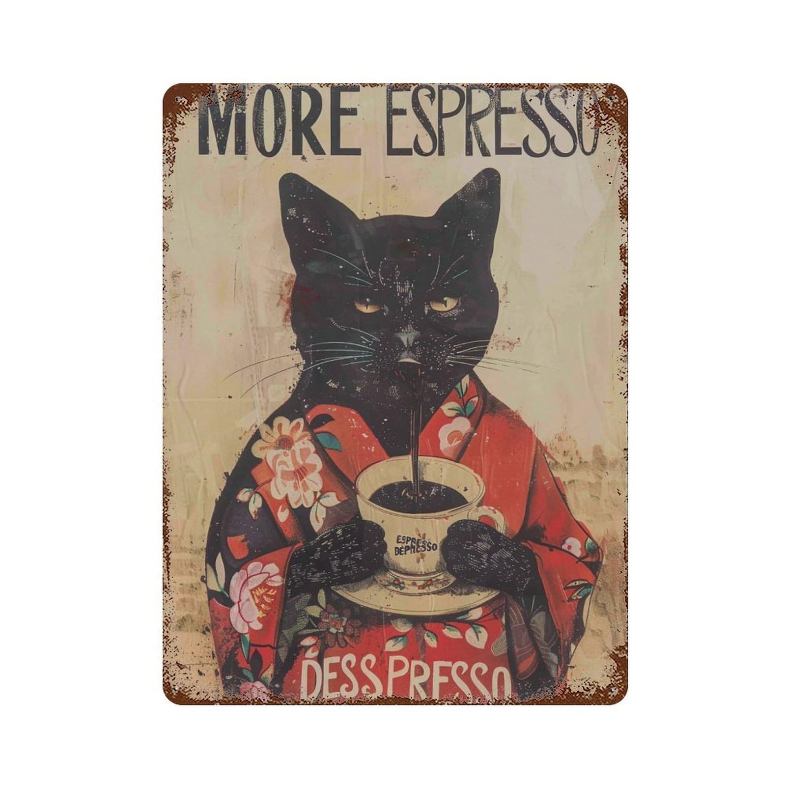 FHUYEURHRY Cozy Cafe Cat Artwork with Funny Coffee Quote 01 Wall Decor Retro Iron Vintage Art Metal Tin Sign Poster Modern Home Cofffee Club Art Bar Shop Decorations Style-33 40x30cm