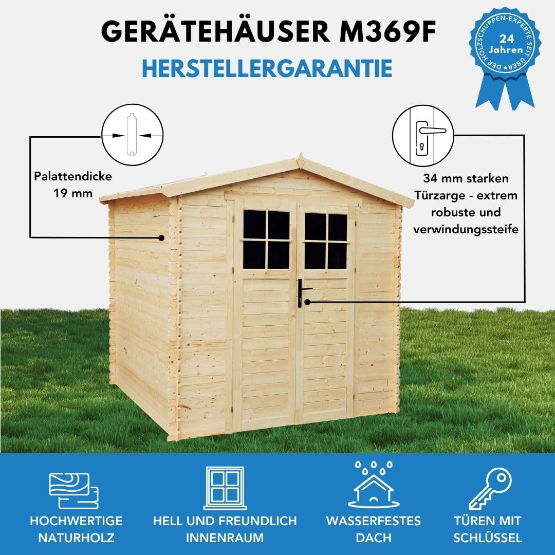 Gartenhaus Holz - Geräteschuppen Holz - Gerätehaus Hochwertige abschließbare Tür mit Boden Imprägnierte B2316xL226xH218 cm/ 3.53 m2 - Gartenhäuser & aufbewahrung TIMBELA M369F+M369G
