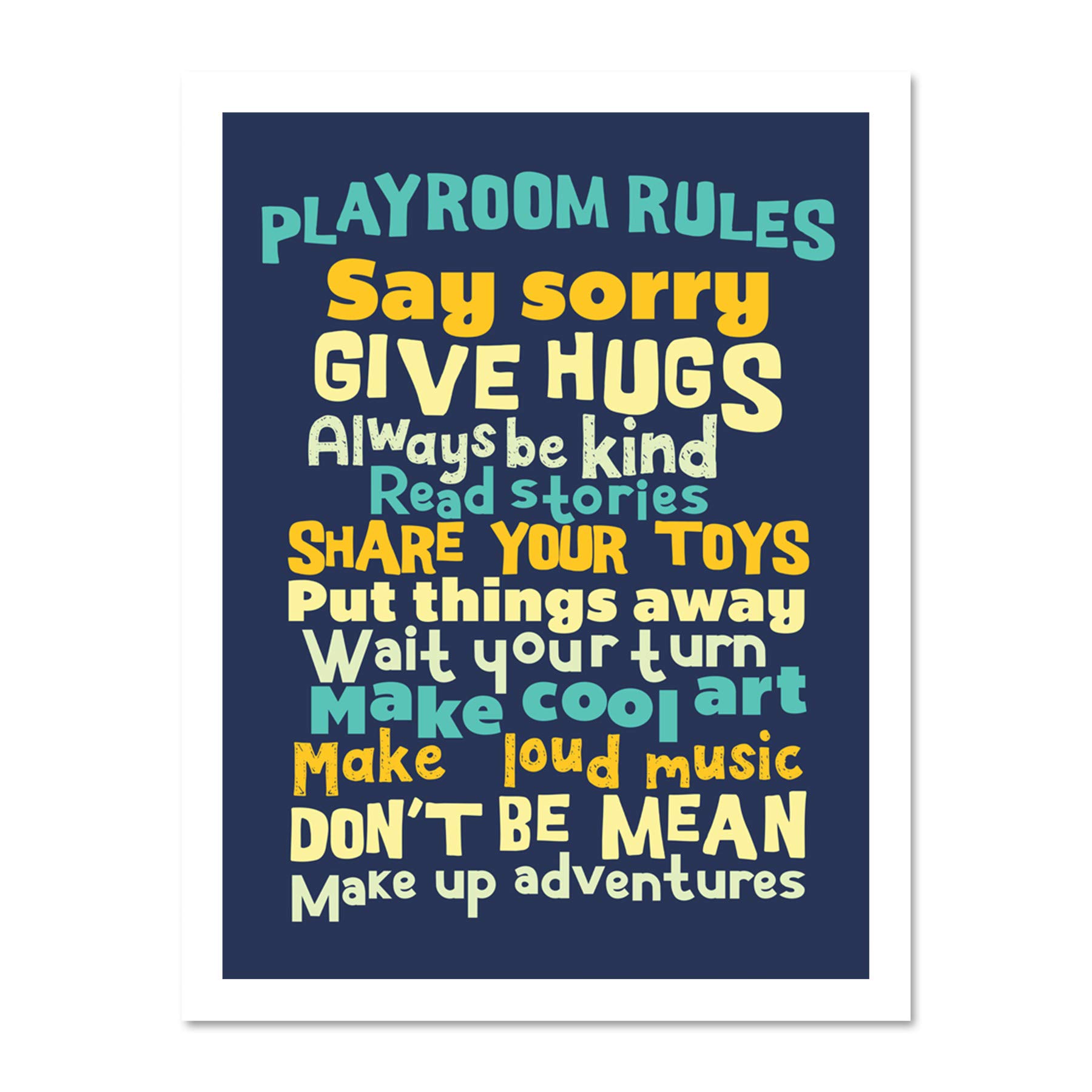 Kids Playroom Rules Fun Blue Large Framed Art Print Poster Wall Decor 18x24 inch