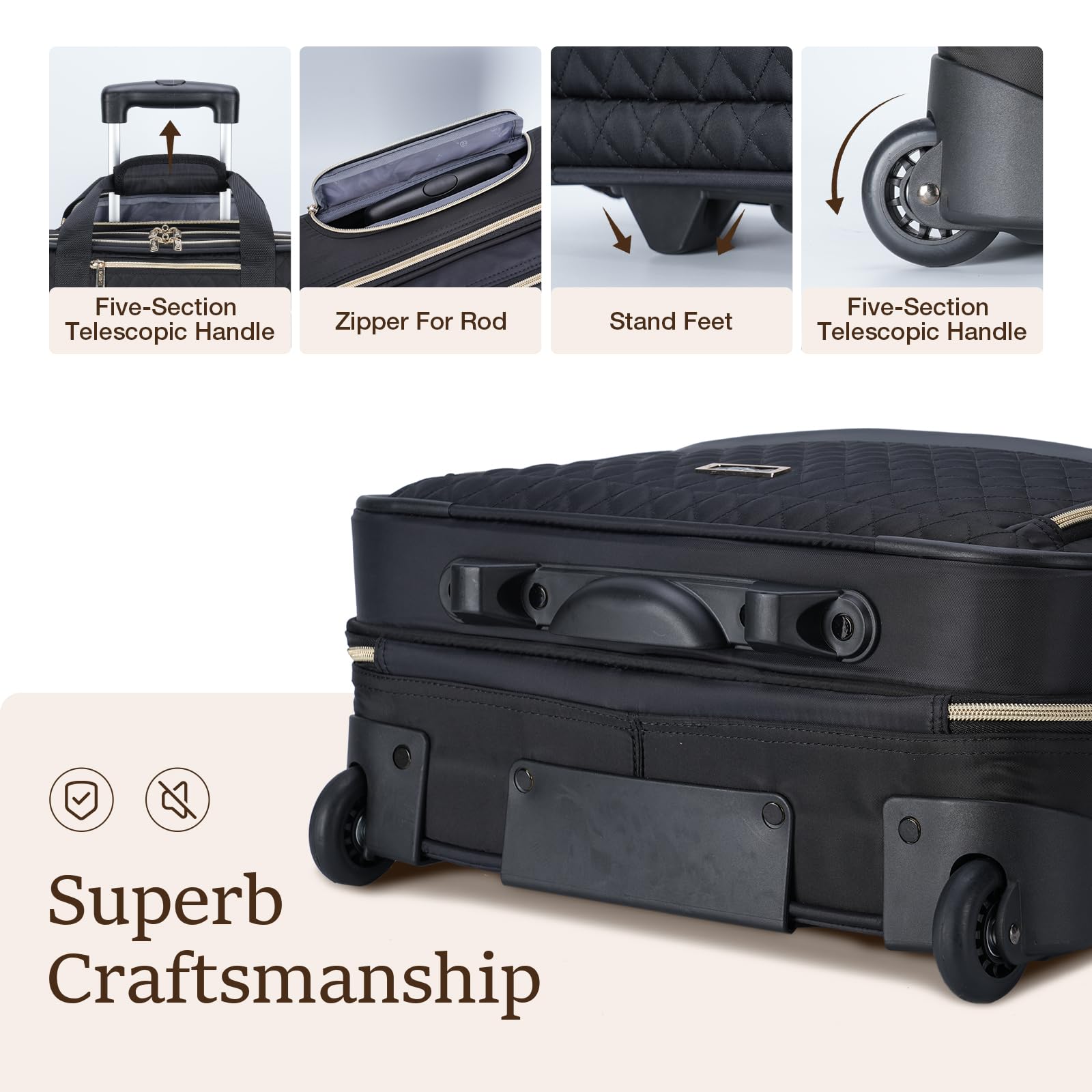 Laptop Trolley Business mit Rolling Rädern, Stylische Wasserdicht Handgepäck Koffer Organizer mit 15.6 Zoll Laptopfach, Rollkoffer Aktenkoffer für Reisen/Business/Damen, Schwarz