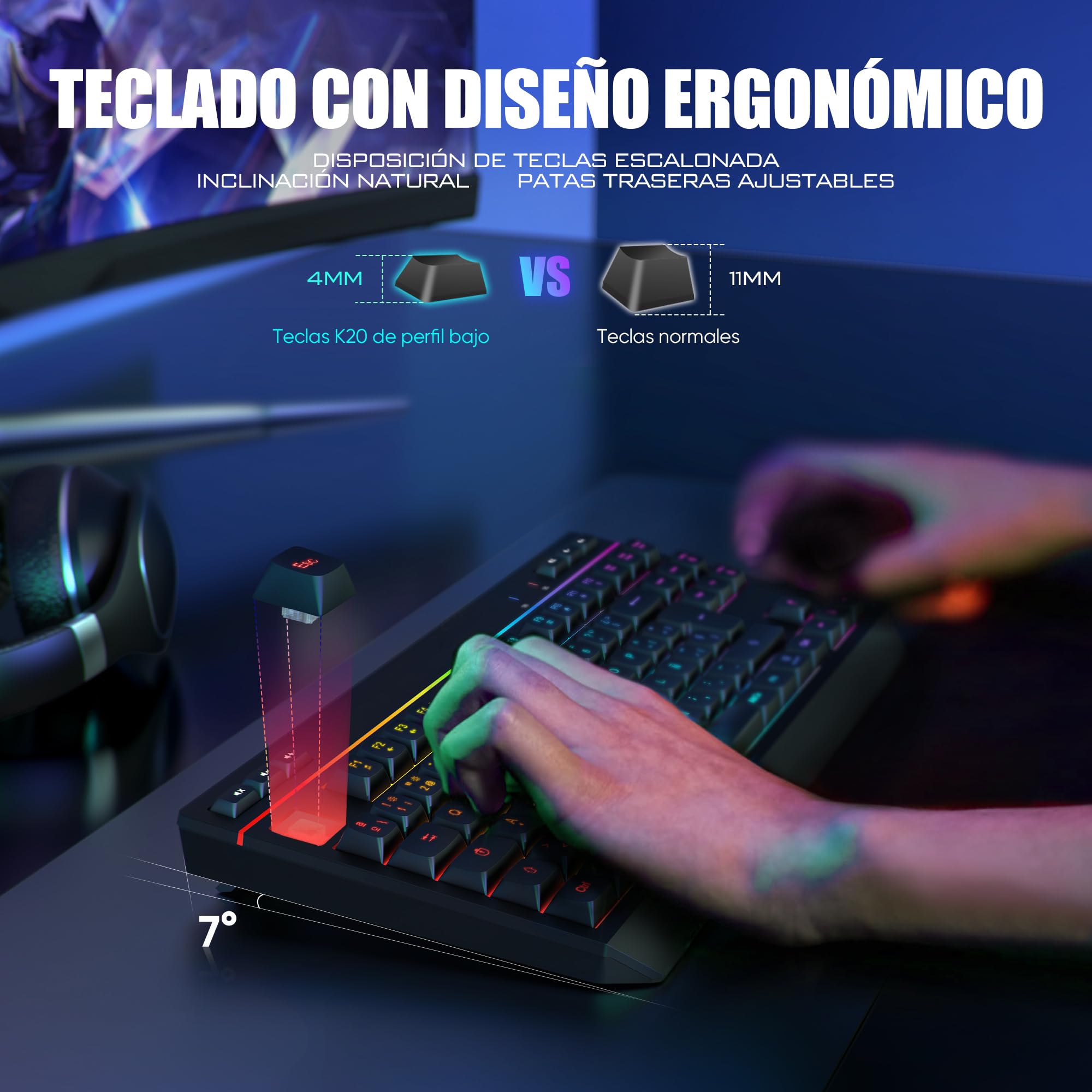 RedThunder K20 TKL Teclado Gaming Inalámbrico, Retroiluminación RGB Ajustable y Batería Recargable, Diseño Compacto con Disposición QWERTY ES y 6 Teclas Multimedia, Teclado USB para PC/Mac (Negro)