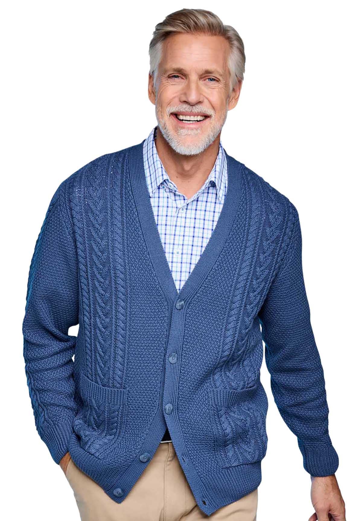 Tootal Men's Chunky Cable Knit Cardigan with Pockets Soft Cotton Blend with 5 Button Fastening Denim 3XL
