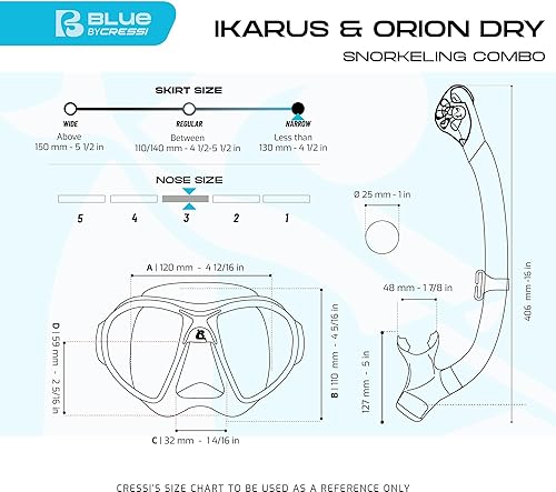 Miniatura 6 de Cressi - Juego de snorkel para adulto en silicona cómoda y pura, máscara y snorkel seco Ikarus & Orion Dry