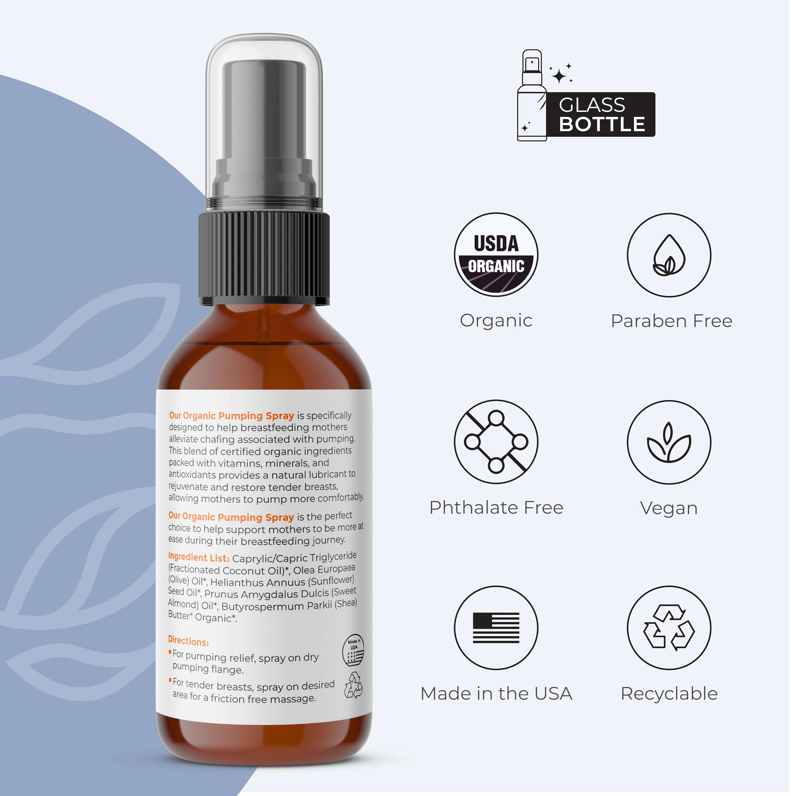 Motherkind Pumping Spray, Helps Chafing, Clogged Duct Relief, Lanolin-free Pump Spray Safe for Baby and Mama, USDA Certified Organic Breast Pump Spray, Soothing and Nourishing for Pumping Moms (2 oz)