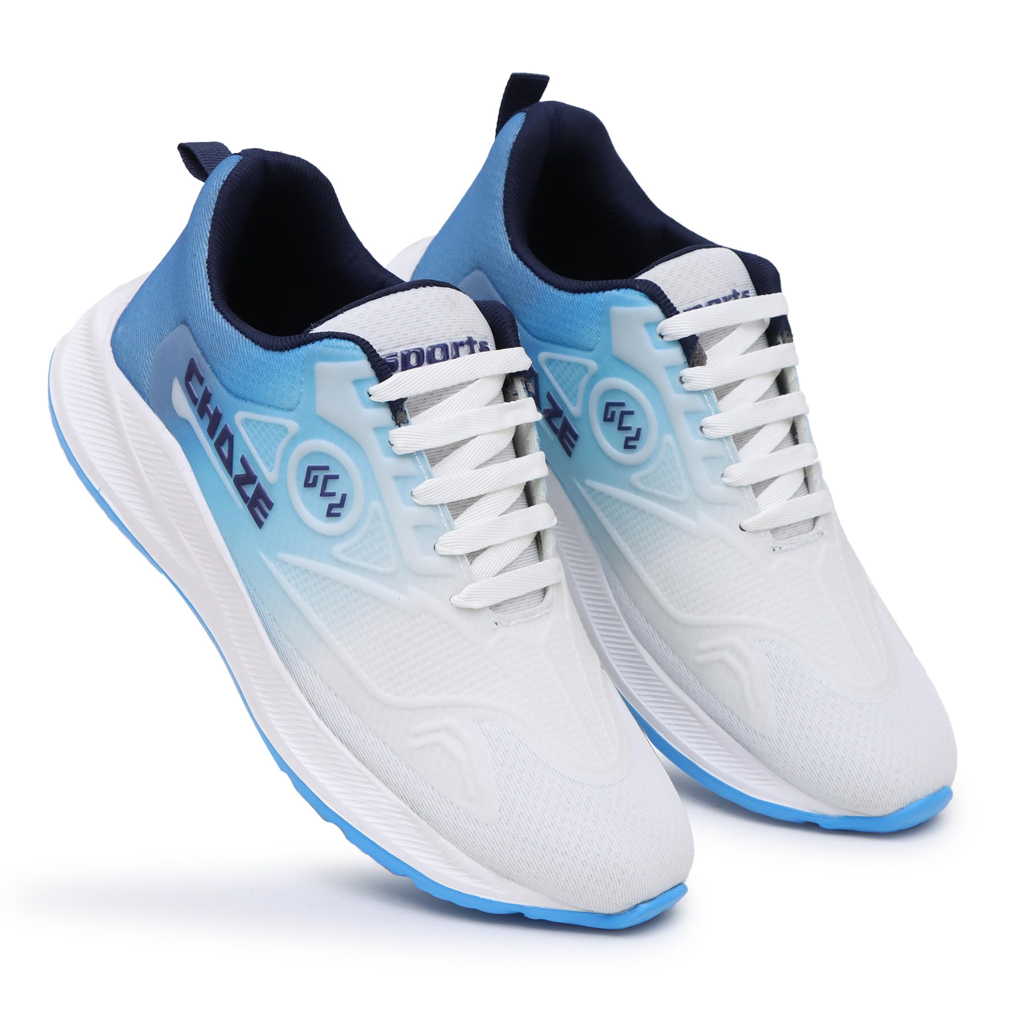 White Walkers Men's Sports Running Shoes, Breathable Mesh, White and Blue Gradient, Casual Athletic Sneakers-picture-10