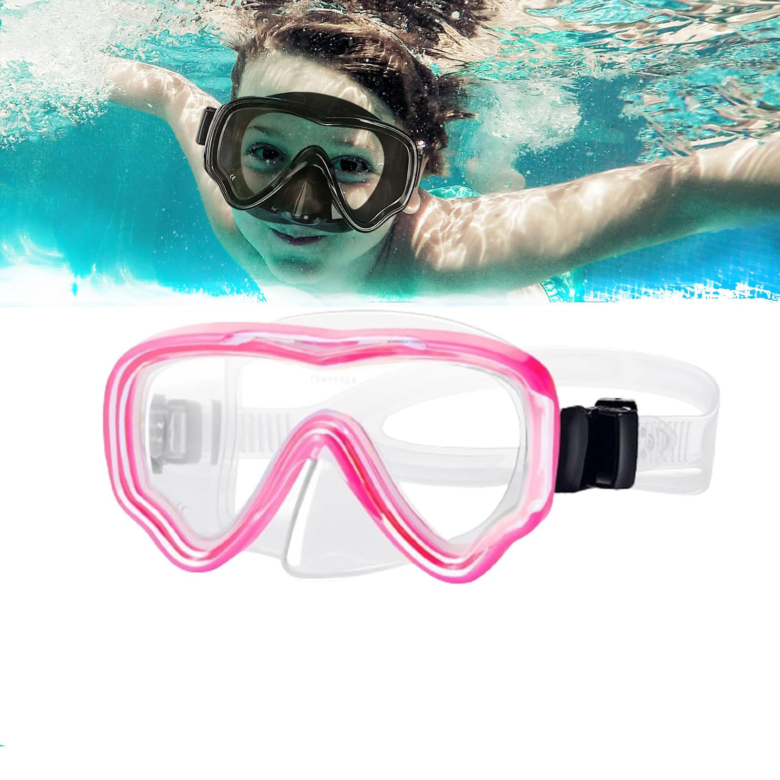 Diving Goggles, Kids Diving Glasses, Snorkel 180°Panoramic Diving Mask Anti-Fog and Anti-Leak Swimming Goggles Snorkeling Glasses Waterproof Durable Tempered Glass Mask for Children 5 - 12
