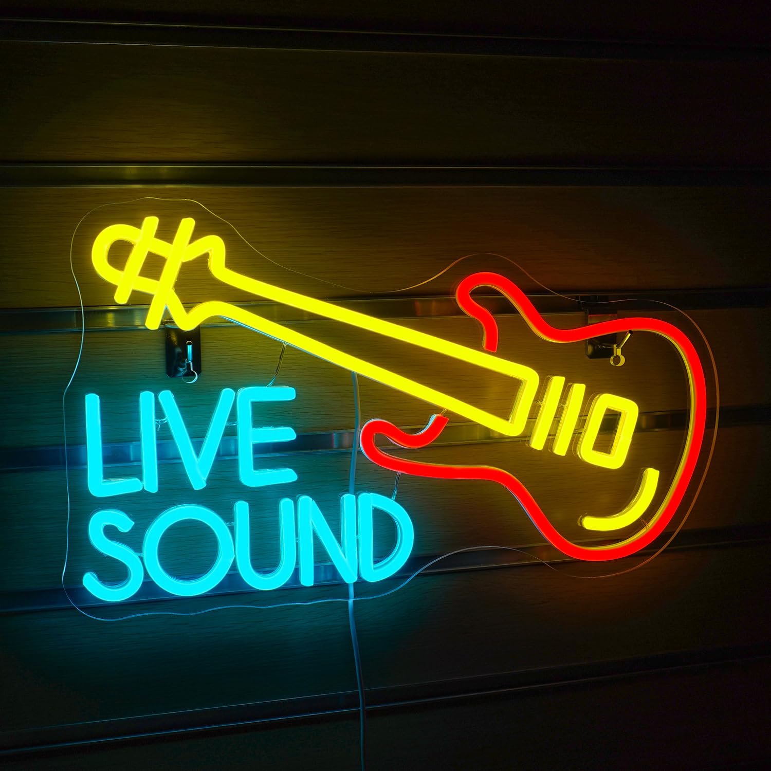 Ineonlife Live Sound Neon Schilder, bunte LED Neon Lichter für Wanddekoration, Gitarrenmusik USB Leuchtschild für Bar Rock Musik Studio Nachtclub Party Geschenk, 15.7''x12.6''