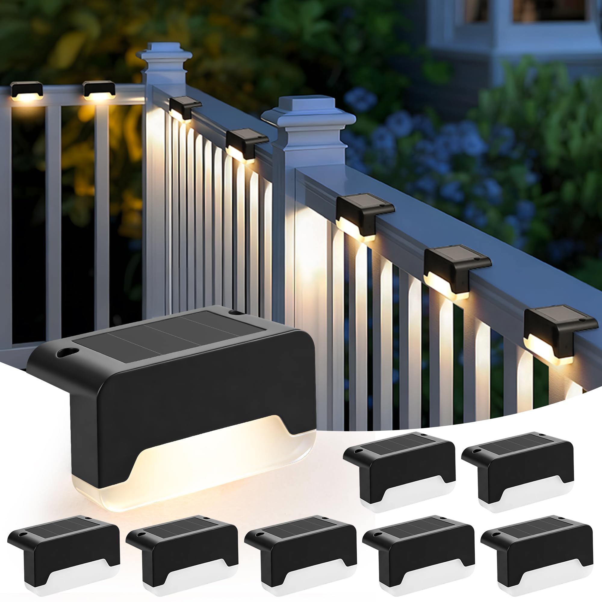 Solpex Solar Fence Lights Outdoor Garden, 8 Pack Solar Deck Lights Outdoor, IP44 Waterproof for Stairs, Fence, Yard, Garden, Patio, Pathway(Black, Warm White) โ image 1