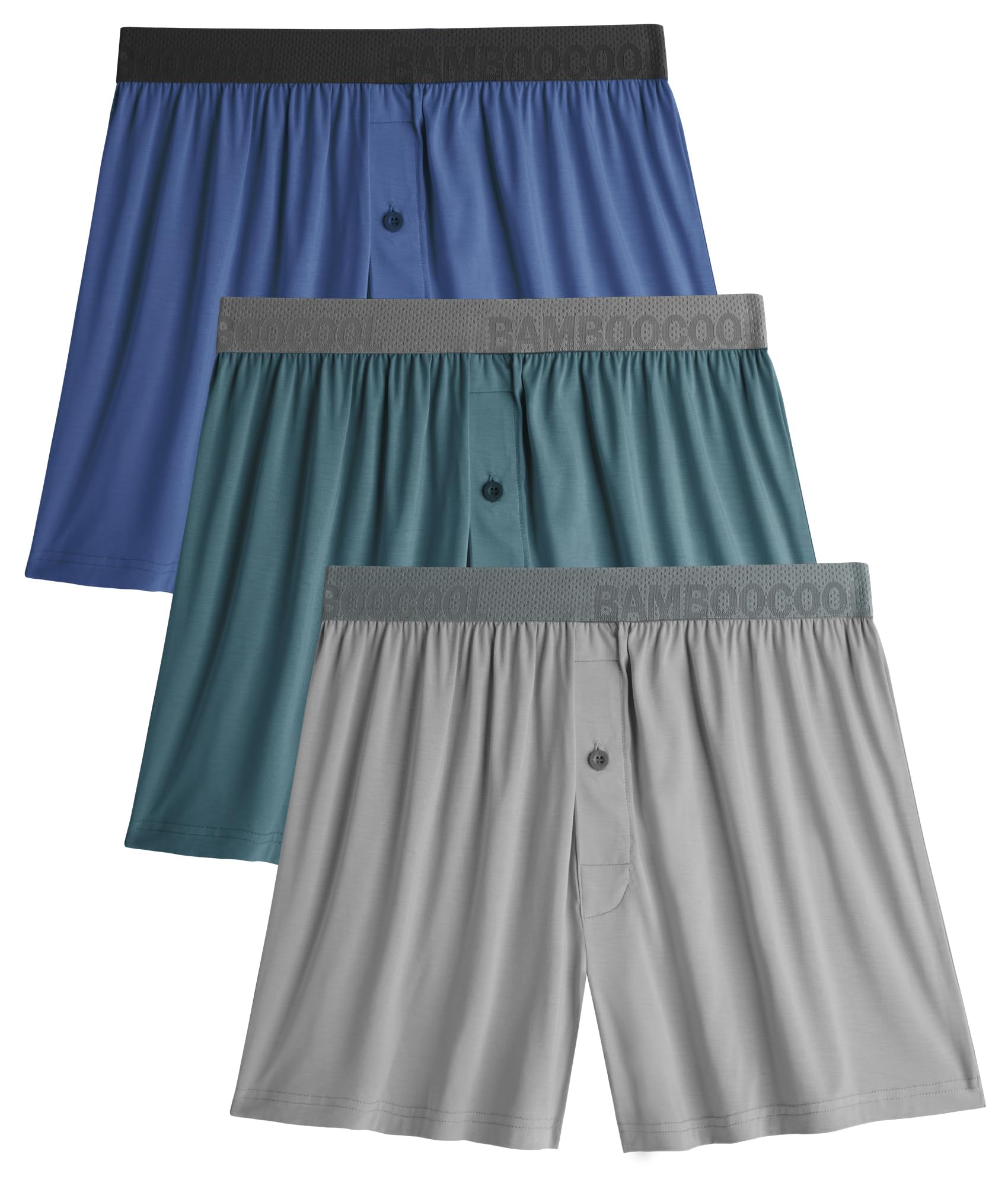 BAMBOO COOL Soft Mens Boxer Shorts 3 Pack Silk Feeling Underwear for men with Button Fly Breathable Loose