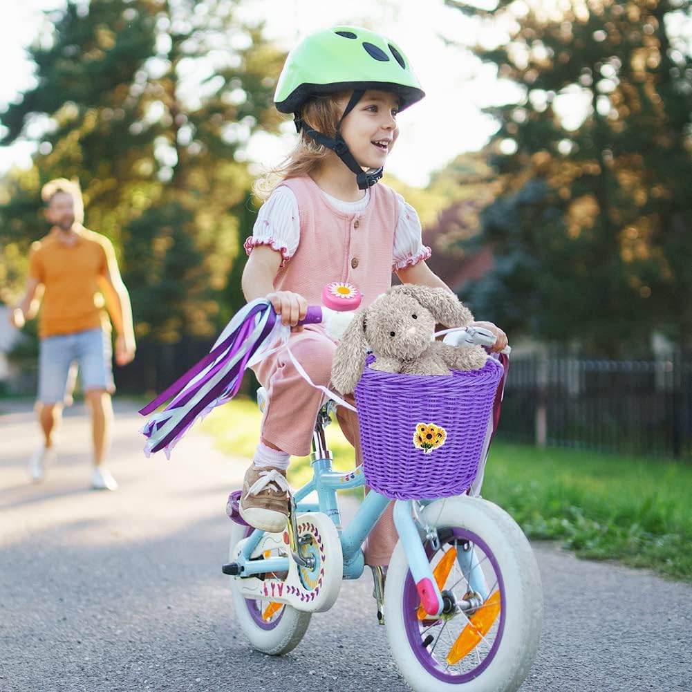 Cestino Della Bicicletta Anteriore Bambini Rimovibile, EUBSWA Cestino Della Bici Cestino Di Salice Anteriore Con Campane e Filanti, Ragazze Bicicletta Cestino Accessori