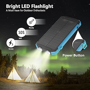 Luvknit Solar Charger Power Bank 20,000mAh Portable Wireless Charger, Fast Charging External Battery Bank with 6 Outputs for Cell Phones, Portable Solar Panel with Dual Flashlight for Camping