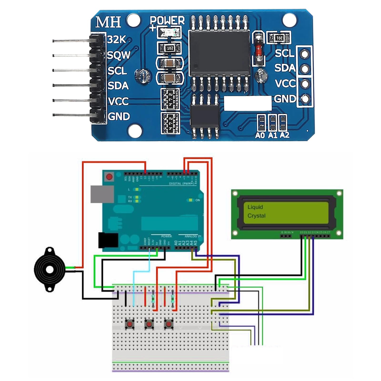 RTC IIC Modulo Precision Clock,QIQIAZI Tempo Reale Modulo Orologio RTC Sensore con Batteria compatibile con Arduino