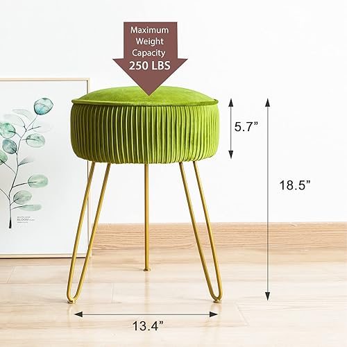 Miniatura 2 de LUE BONA Taburete de tocador plisado, taburete de tocador tapizado de terciopelo para sala de maquillaje, taburete redondo Mondern para tocador,