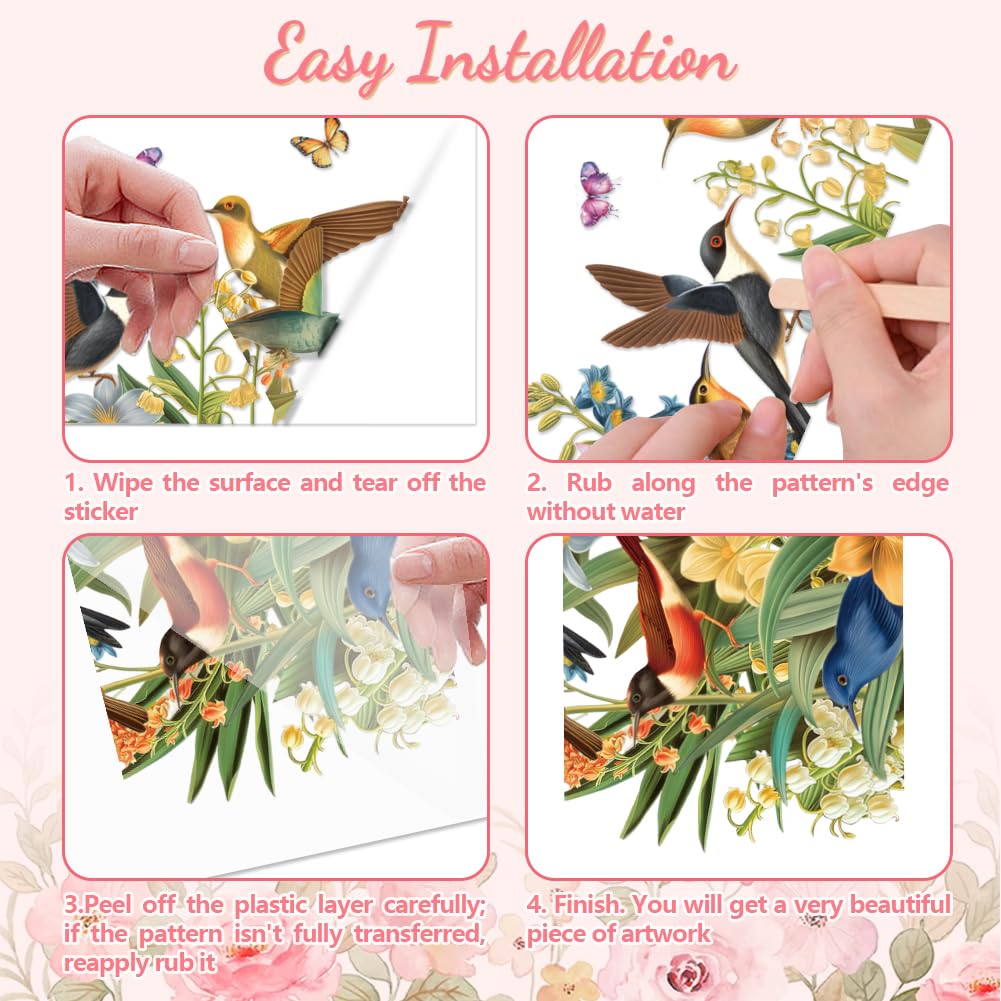 Autocollants Transfert UV DTF Magnolia Rose – Déco Meubles, Chambre, Salon, Table, Armoire