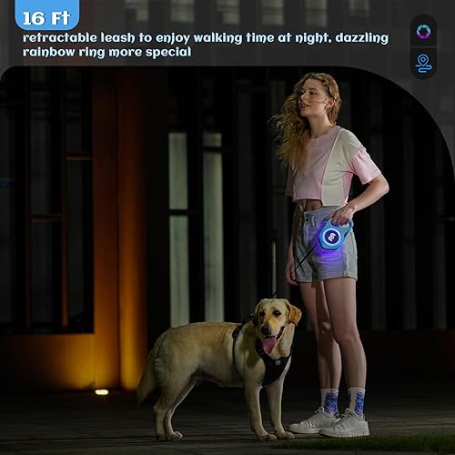 Miniatura 8 de Correa retráctil para perros con luz linterna LED recargable de 16 pies cinta de nailon resistente para perros pequeños, medianos y grandes de hasta