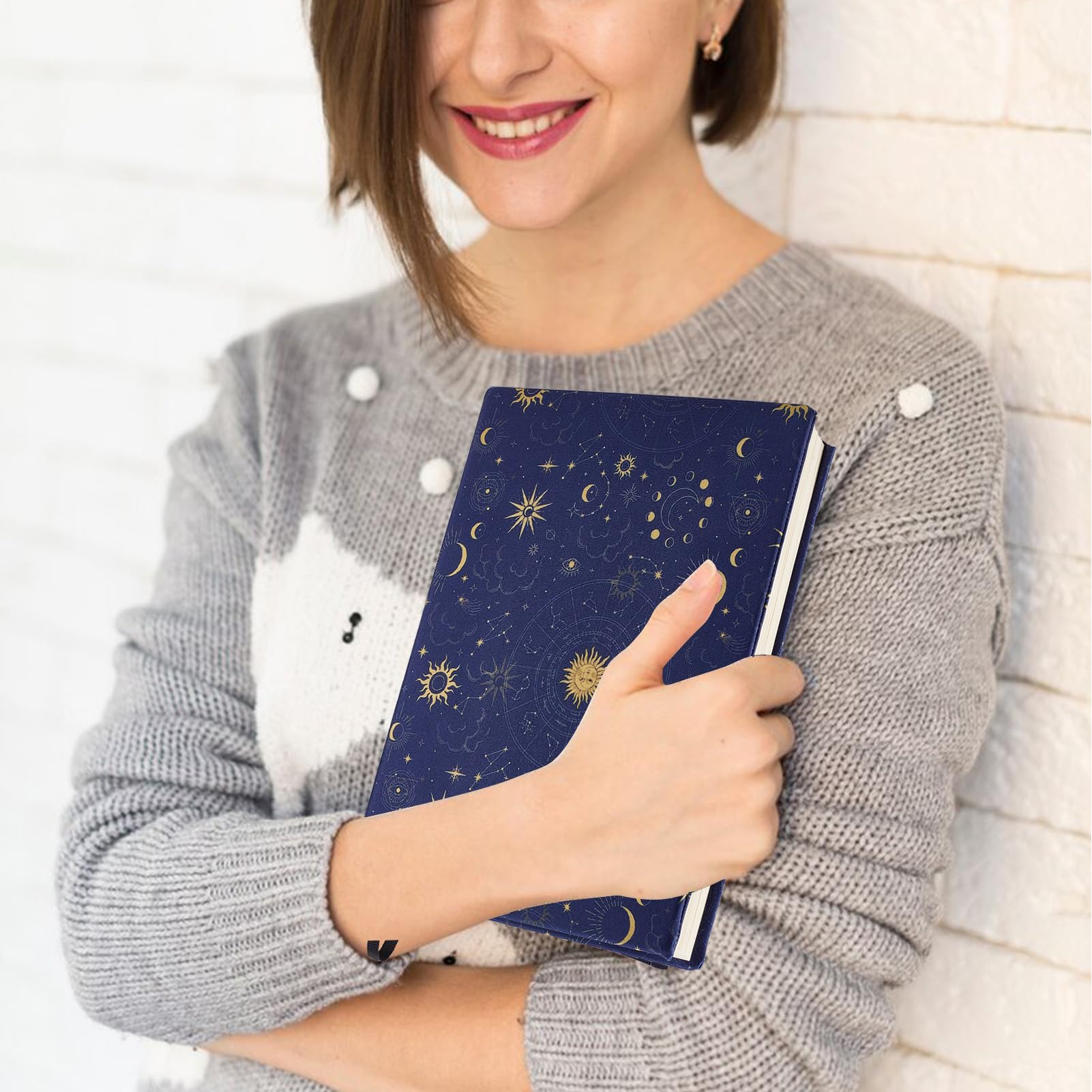 NICENEEDED Copertina Estensibile per Libri, Custodia per Libro Stella Luna Blu Navy