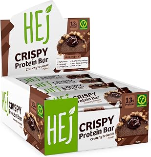 HEJ – Crispy Protein Bar Crunchy Brownie 12x45g – Proteinreicher Snack mit 13g Protein pro Riegel – Low Sugar Proteinriegel – Vegetarisch & ohne Palmöl – Ohne Zuckerzusatz & ohne künstliche Aromen