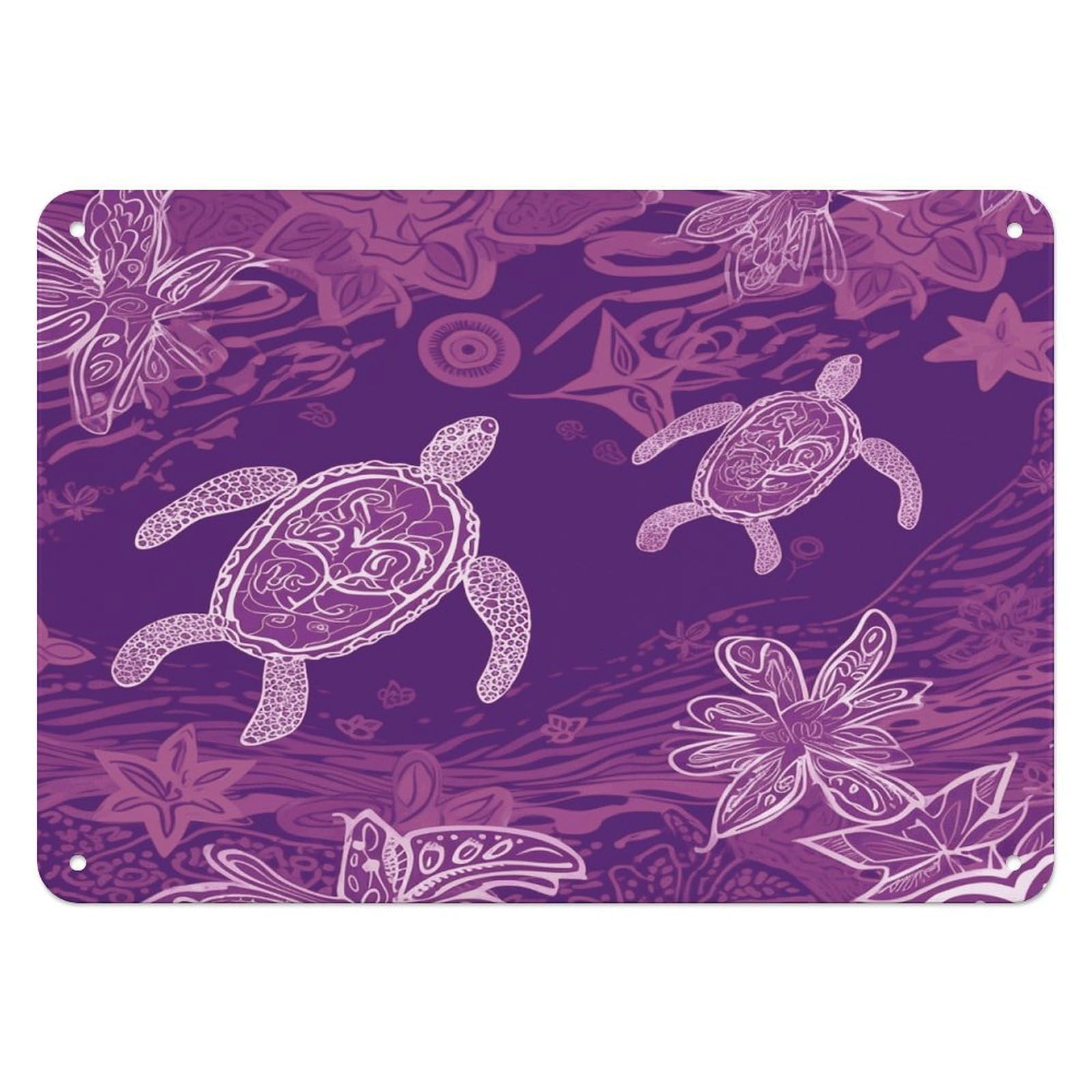 Btcowzrv Style Hawaii With Purple Sea Turtle Metal Sign, 5.5" X 7.9" Tin Wall Decor, Wall Art Plaques For Home Wedding Decor Room Living Room Decoration