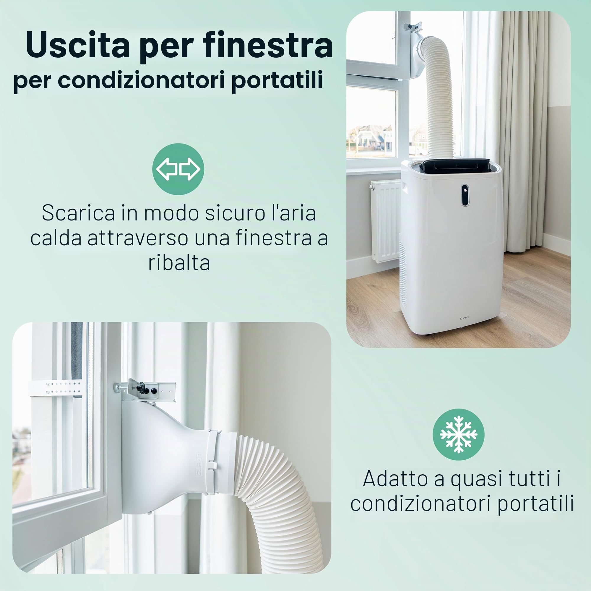 Eurom Window Way Out | Guarnizione per finestra per climatizzatori mobili | Adattatore accessorio per il tuo climatizzatore portatile | Hot Air Stop adattabile universalmente - installazione rapida