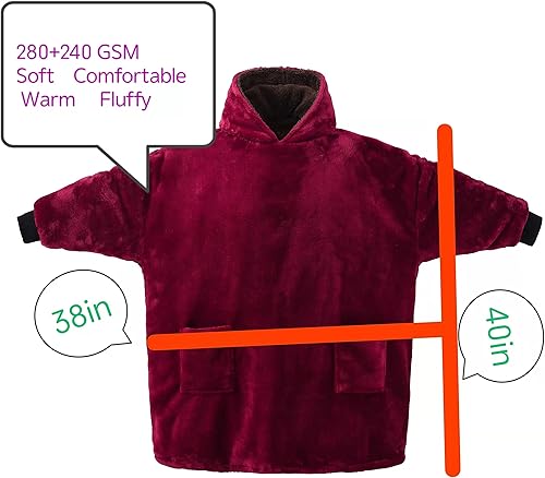 Miniatura 3 de Manta de gran tamaño, manta súper suave y cálida de gran tamaño, manta de franela Sherpa con bolsillo gigante para hombres, mujeres, adolescentes y