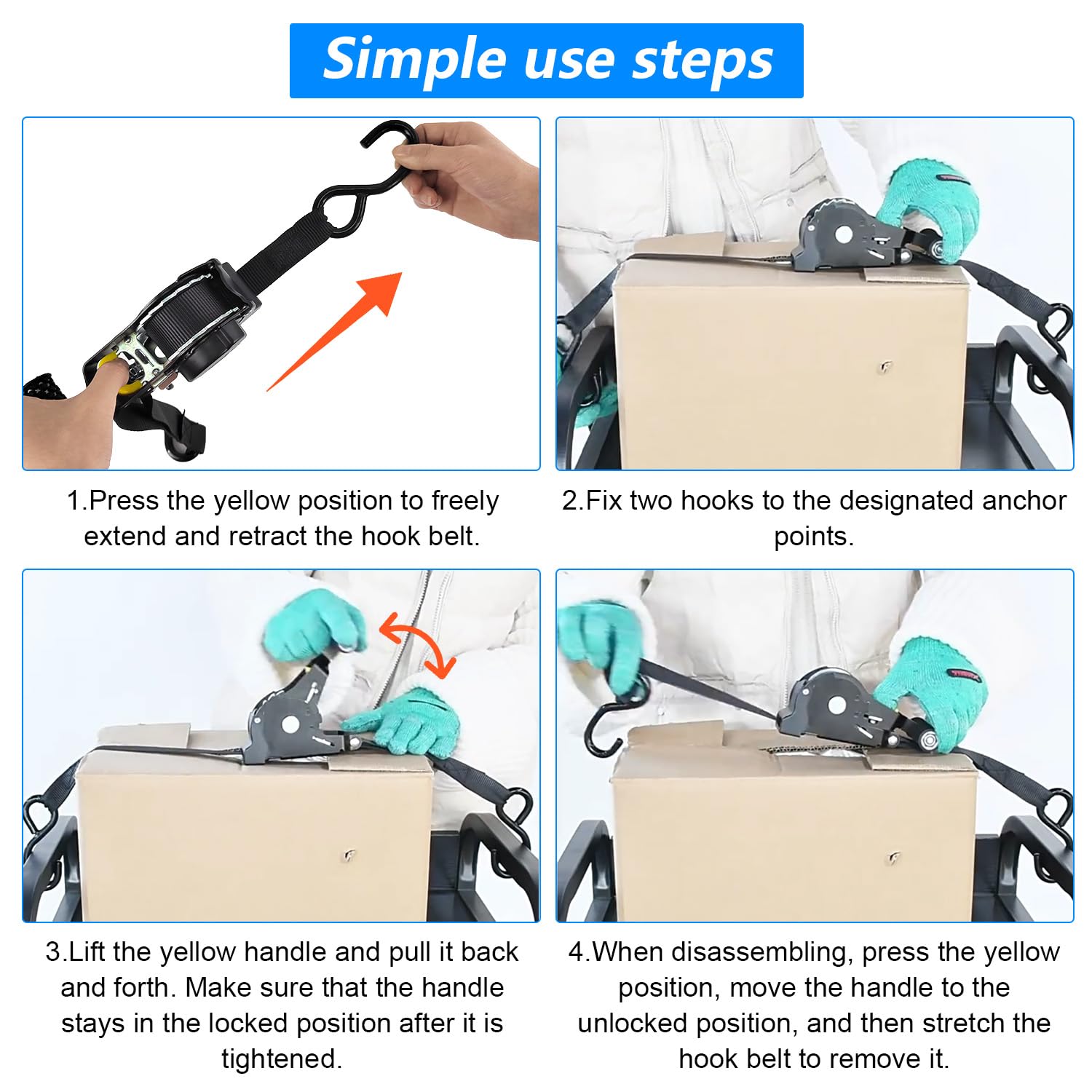 2 Cinghie Di Fissaggio A Cricchetto Autoavvolgenti | Per Auto, Camion, Moto, Portanza 680kg - Foto 7