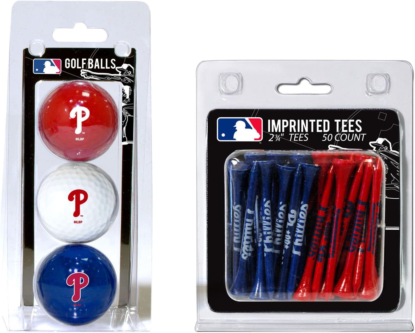 Team Golf MLB Philadelphia Phillies Logo Imprinted Golf Balls (3 Count) & 2-3/4" Regulation Golf Tees (50 Count), Multi Colored : Sports Fan Golf Balls : Sports & Outdoors