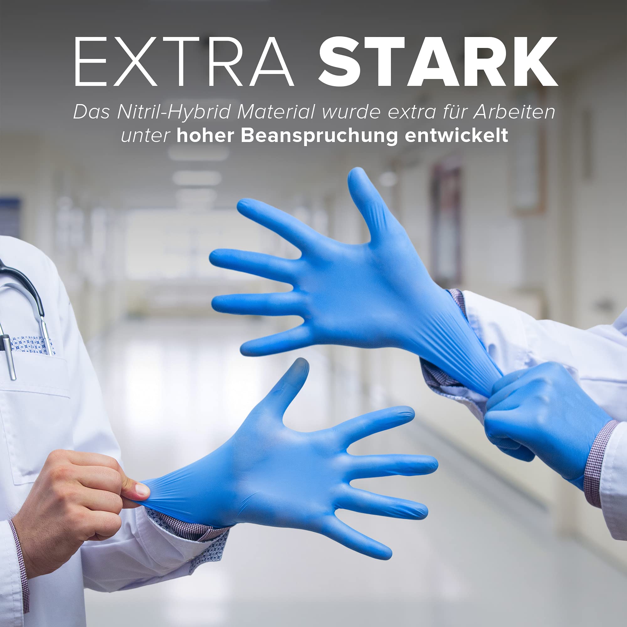 HARD Einweg-Handschuhe Nitril-Hybrid Größe L, Puderfrei, Latexfrei, Einmalhandschuhe Untersuchungshandschuhe 1000 Stück - Blau