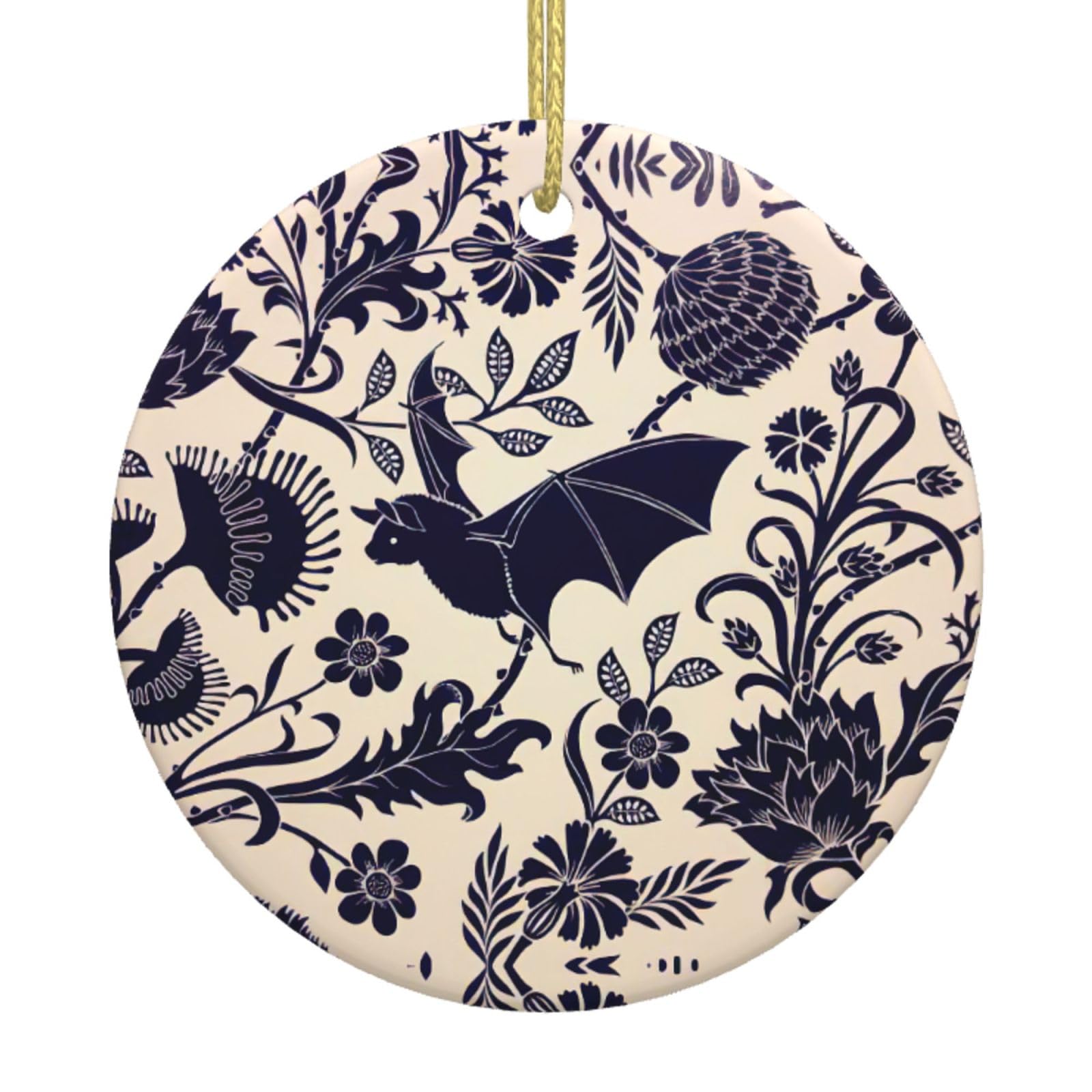 Bat Pattern Printing Christmas Tree Ceramic Hanging Ornament,Festive Baubles Adornment For Pathway Garden Patio