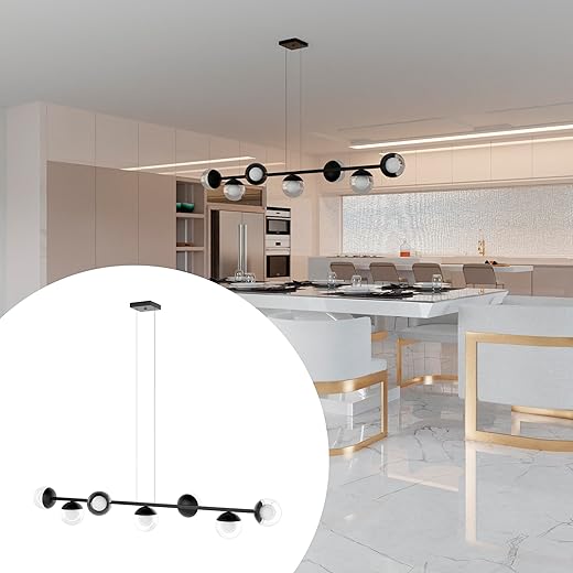 Luminária de Teto Lustre Pendente Jabuticaba com 7 Globos de Vidro 1,5m de Fio Soquete G9 Bivolt (Preto Globo Transparente)