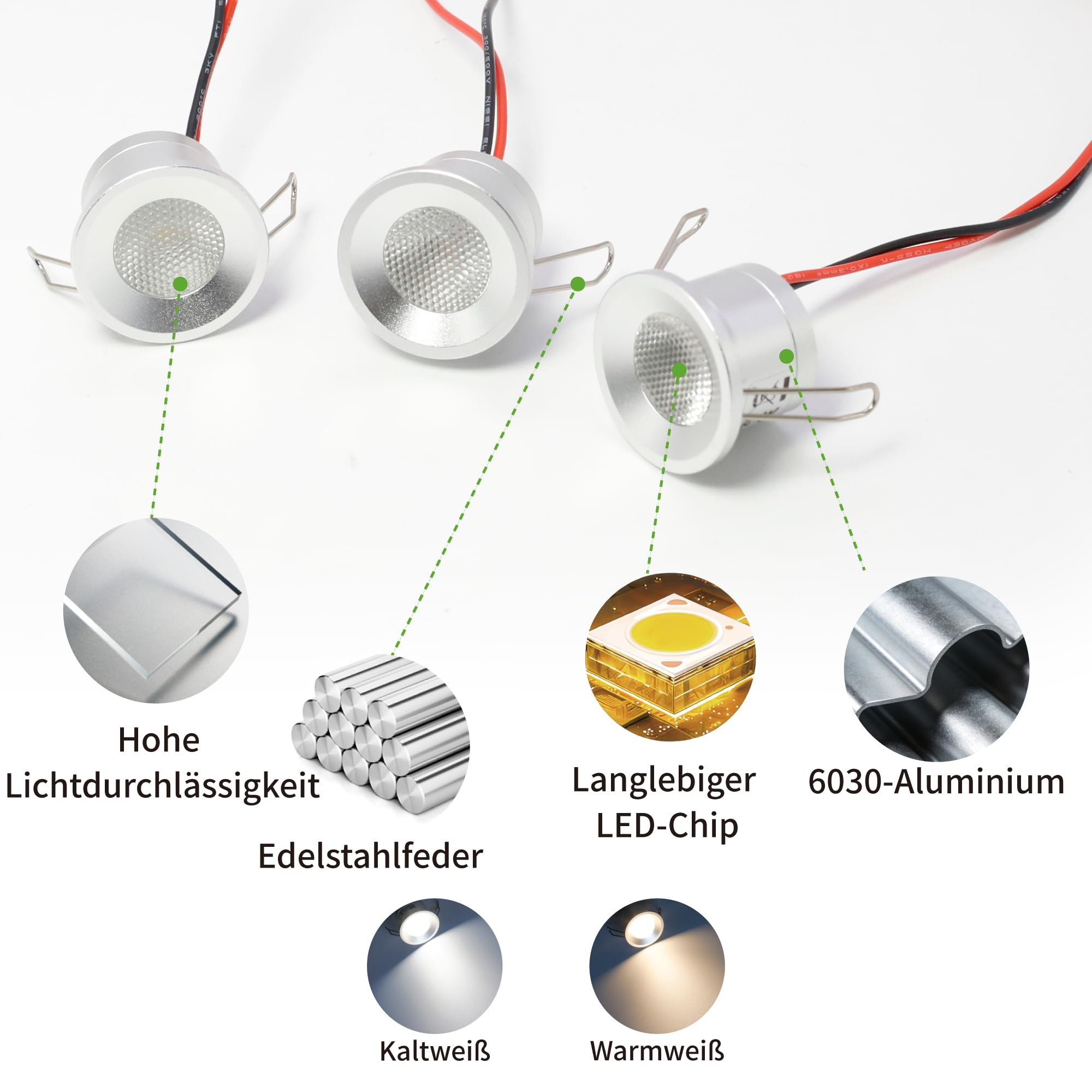 Mini LED Spot 12v 2W 12Stk. Einbaustrahler, IP65 Wasserdicht Spotlights Downlight Strahler, 25mm Klein Einbau Vitrinenbeleuchtung für Schrank Küche Decke Badezimmer Treppen(Silber Warmweiß)
