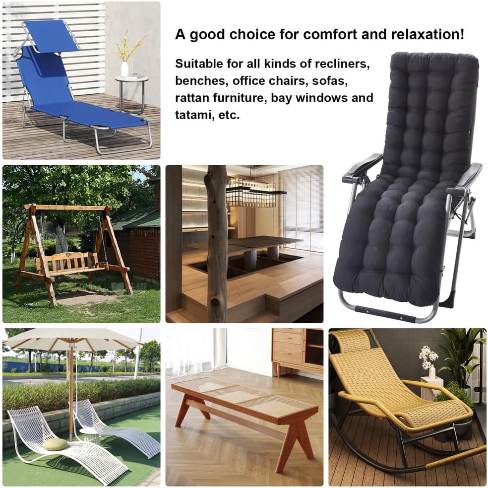 Black Polyester Chaise Lounger Cushion for Outdoor Recliners