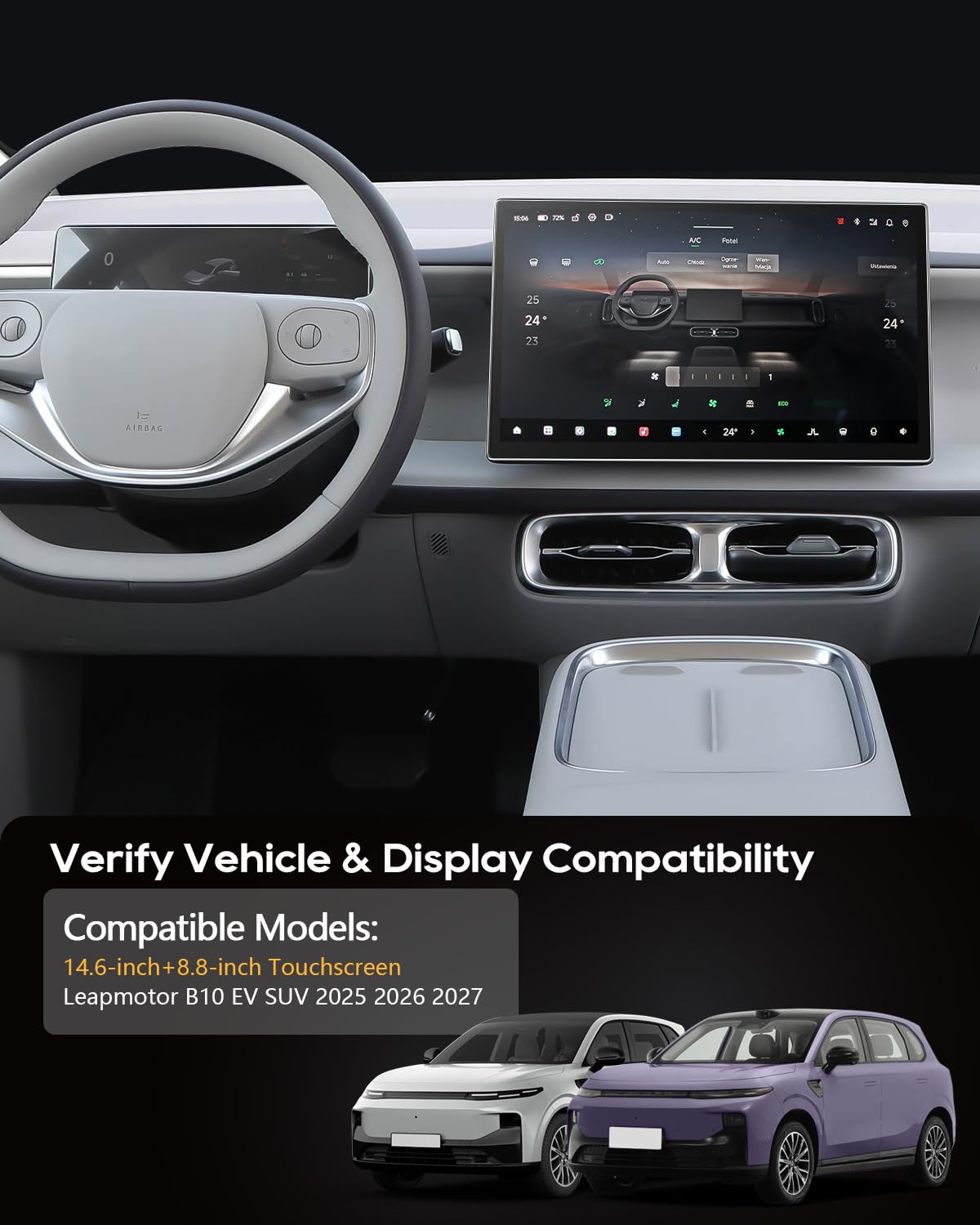 YEE PIN [2 Stück] 9H Glas Kratzfestes Schutzglas Set Kompatibel mit Leapmomtor B10 EV SUV 2025 2026, 14,6" Navigation Displayschutzfolie + 8,8" Digital Cockpit Schutzfolie Auto Zubehör