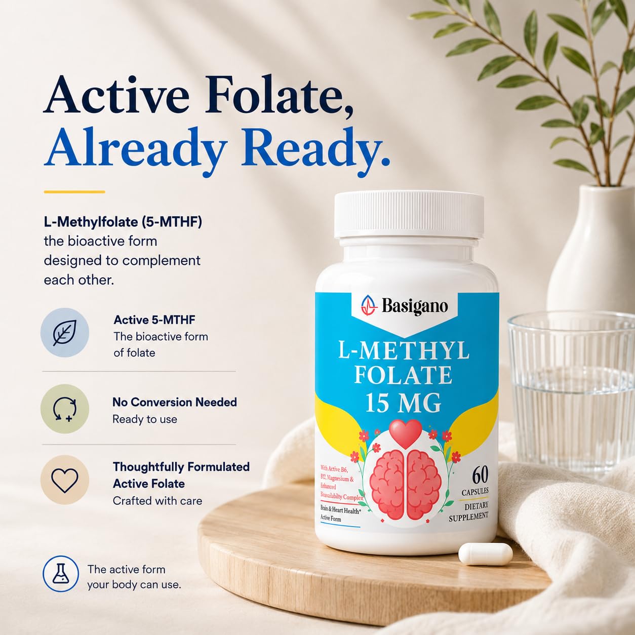 15mg L Methylfolate (5-MTHF)- Active Folic Acid-Enriched with Vitamins B6 and B12-60 Vegetarian Capsules - Non-GMO, Gluten-Free — Amazon image 3