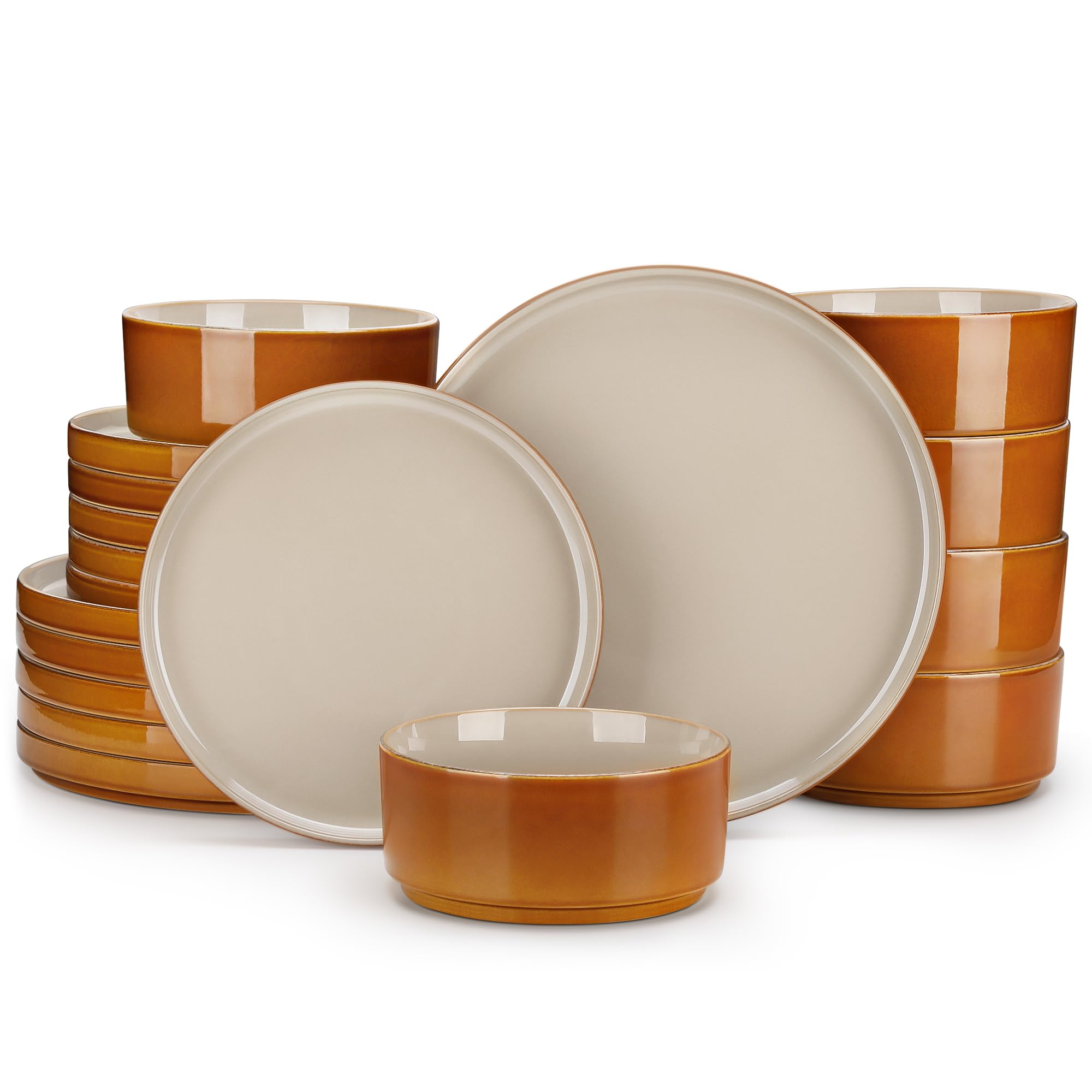vancasso ONION Ceramic Plates and Bowls Sets, 18 Pieces Grey Dinnerware Sets for Kitchen, Reactive Glaze Dishes Set for 6, Dishwasher and Microwave Safe