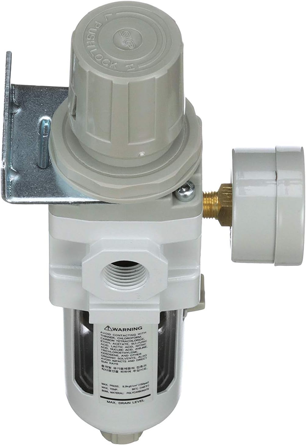 PneumaticPlus SAW300-N03BG Compressed Air Filter Regulator Piggyback Combo 3/8" NPT - Poly Bowl, Manual Drain, Bracket, Gauge - Image 9