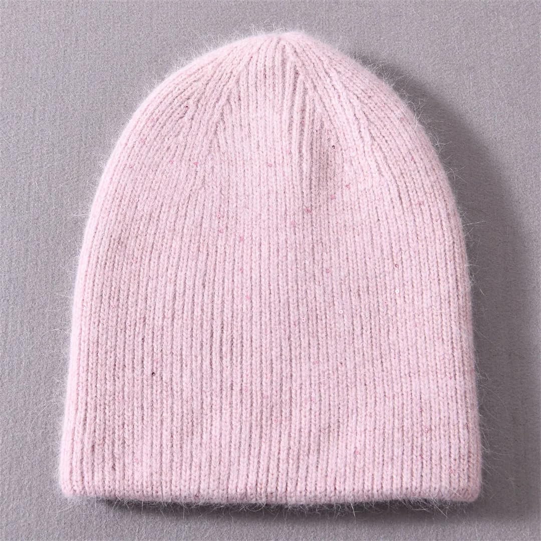 Wvapzxx Bonnet Femme Chapeau Fourrure Double Chaud Cachemire Femmes Couleur Unie Chapeau Tricoté