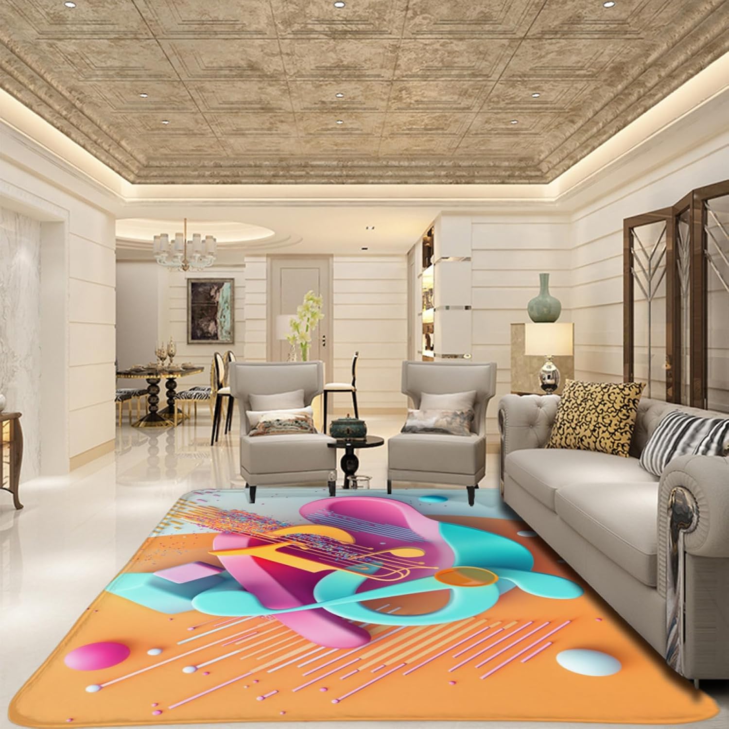 Colorful Musical Note 2x3 Feet Rug Washable, Music Theme, Suitable for Bedroom Living Room, Watercolor Home Decoration, Soft Low Pile Non-Slip Indoor
