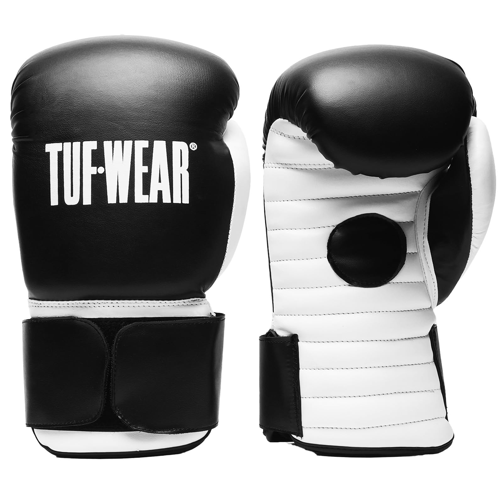 Tuf Wear Cruise Coach Synthetic Leather Spar Training Boxing Padded Palm Coaching Hook And Loop Sparring Gloves, One Size, Adults Black White, TW35308