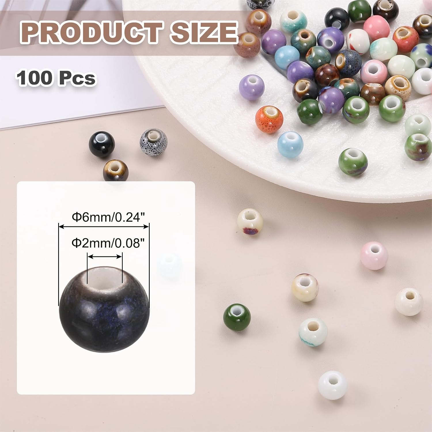 PATIKIL 100 Pcs Porcelain Beads, 6mm Round Ceramic, Glaze Change Black image 2
