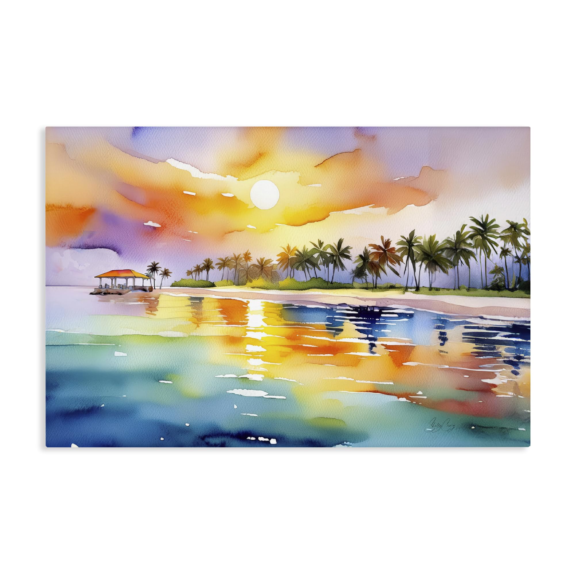 Stupell Industries Unframed 'Caribbean Calm Sunset', Canvas Art, 30 X 20 Inches, Easy To Hang And Sturdy, Made In Usa, By Shelly Craig