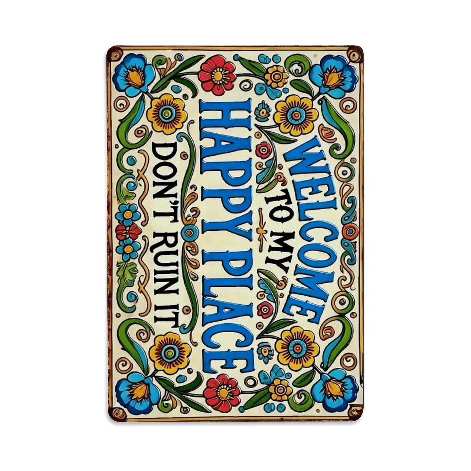 Color Floral Funny Welcome Wall Decor Sign Vintage Aluminium Metal Sign, Retro Wall Decor for Home, Bar, Garage & Farmhouse 30x20cm
