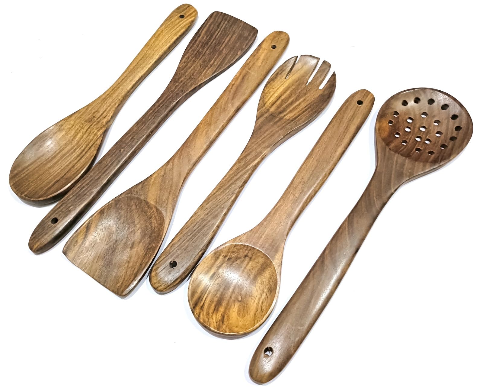 Küchenhelfer-Set aus Holz, 6-teiliges Kochutensilien mit Löffeln, Spateln und Sieb