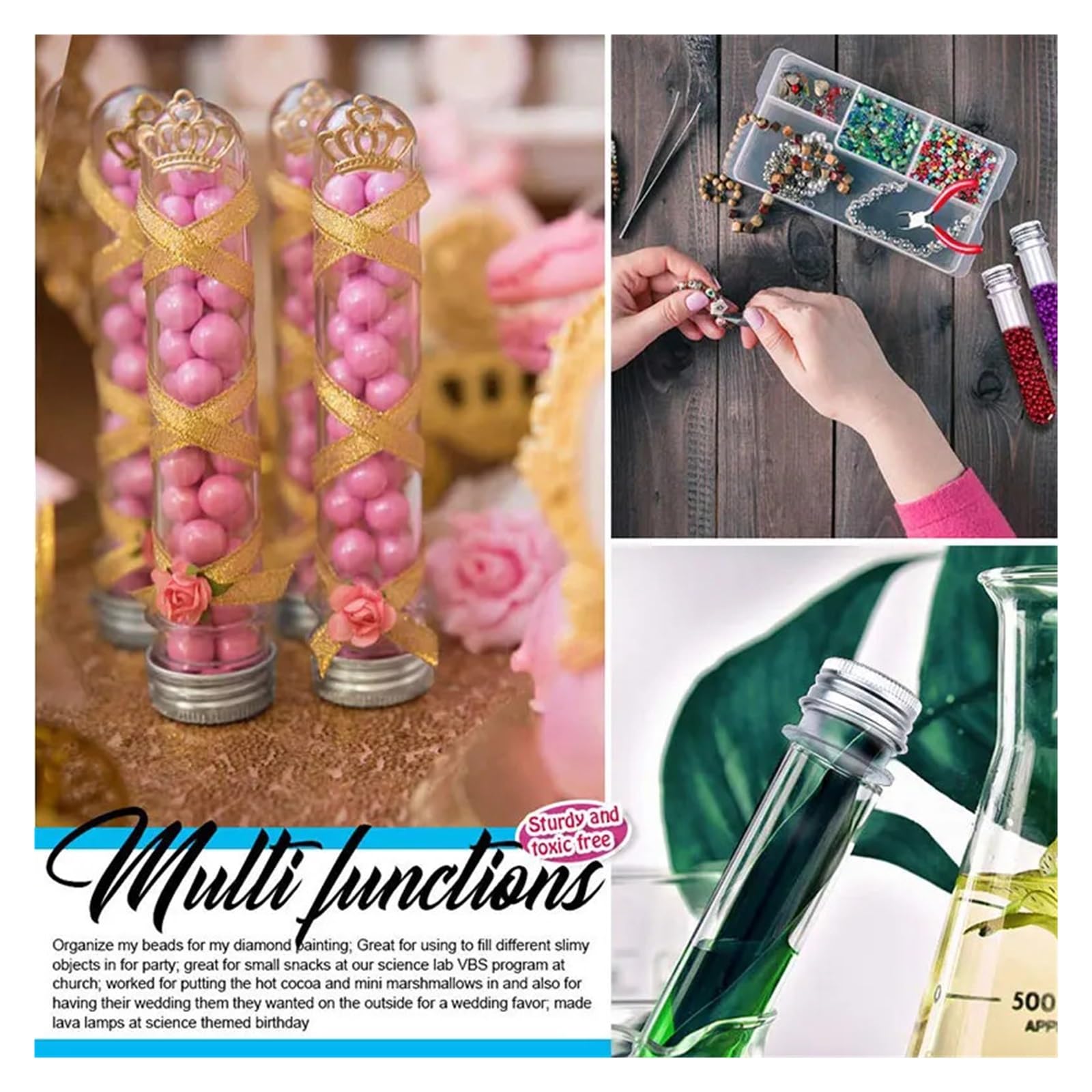 MENGKE 50 tubos de ensayo de plástico transparente con tapas, 40 ml, for experimentos científicos, fiestas, decoración del hogar y almacenamiento de dulces.
