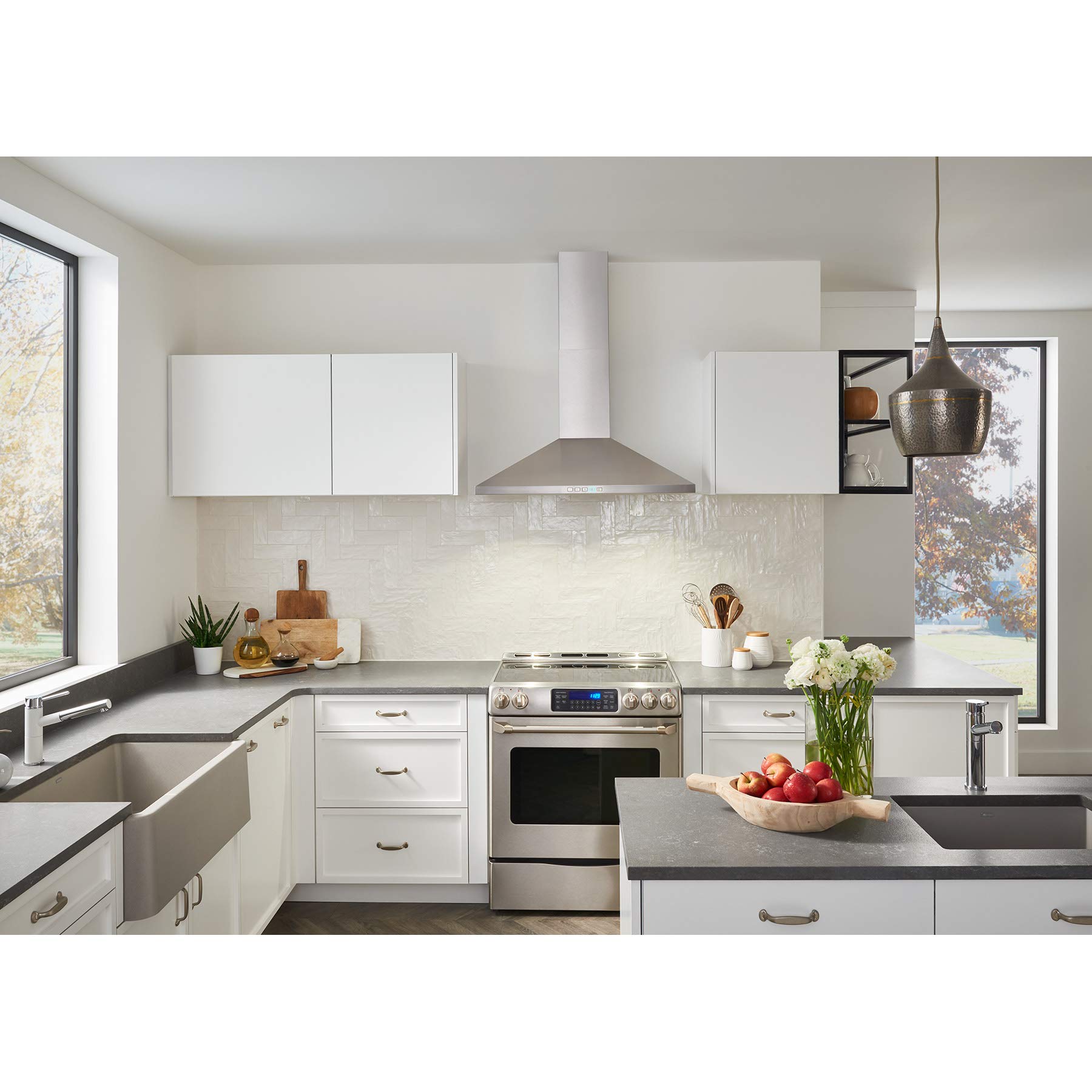 Campana extractora piramidal de 24 pulgadas con iluminación LED, campana convertible de pared para cocina, 450 CFM máximo, acero inoxidable 2