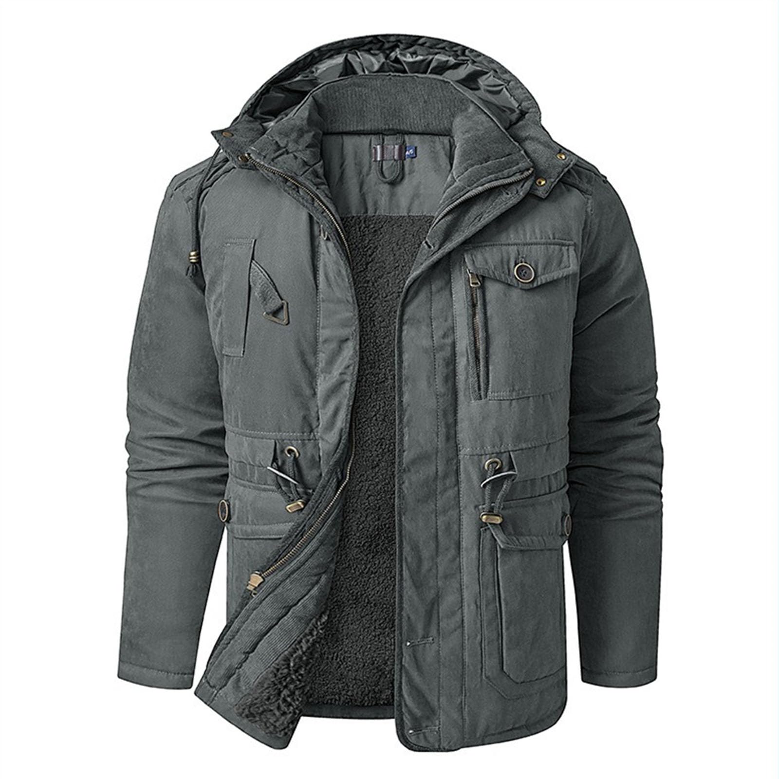 Chaqueta de invierno con capucha para hombre, forro polar, de algodón grueso, chaqueta militar con bolsillos tipo cargo, abrigos de trabajo