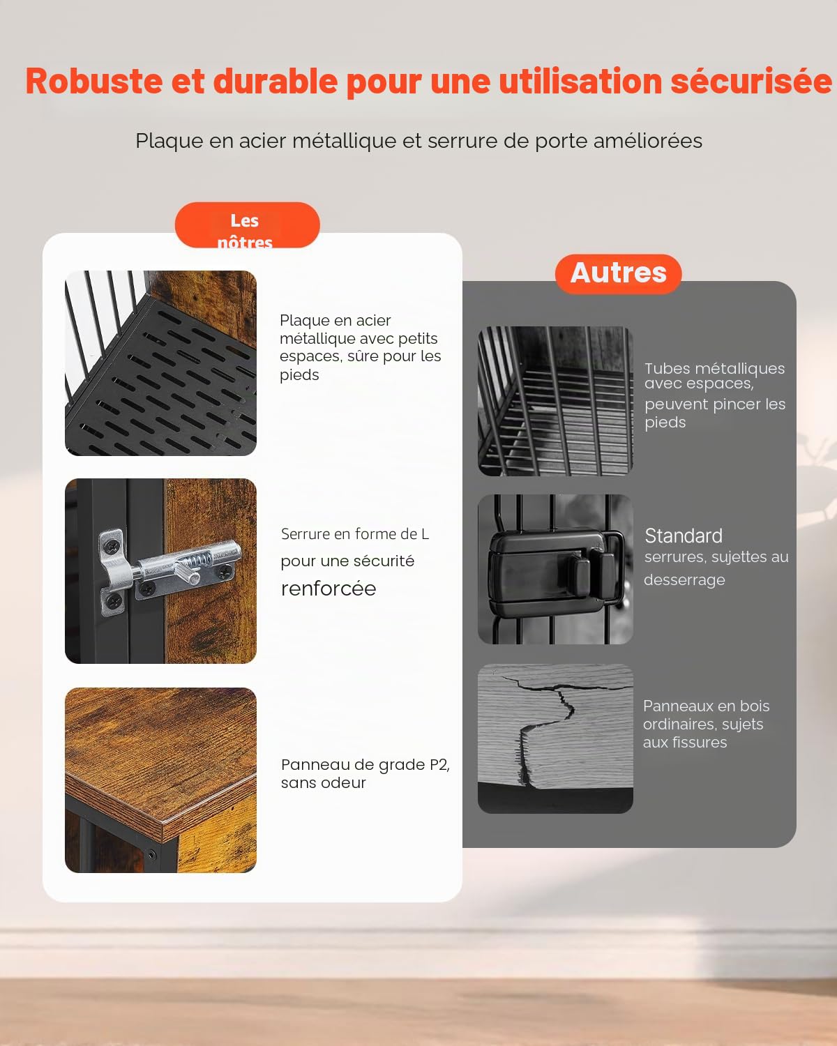 VEVOR Cage pour Chien 1901x670x824 mm Meuble Cage Chien en Bois Intérieur Multi-usages avec Double Porte, Séparateur, Plateau Amovible, Table d'Appoint pour Chiens de Taille Moyenne Grande, Marron