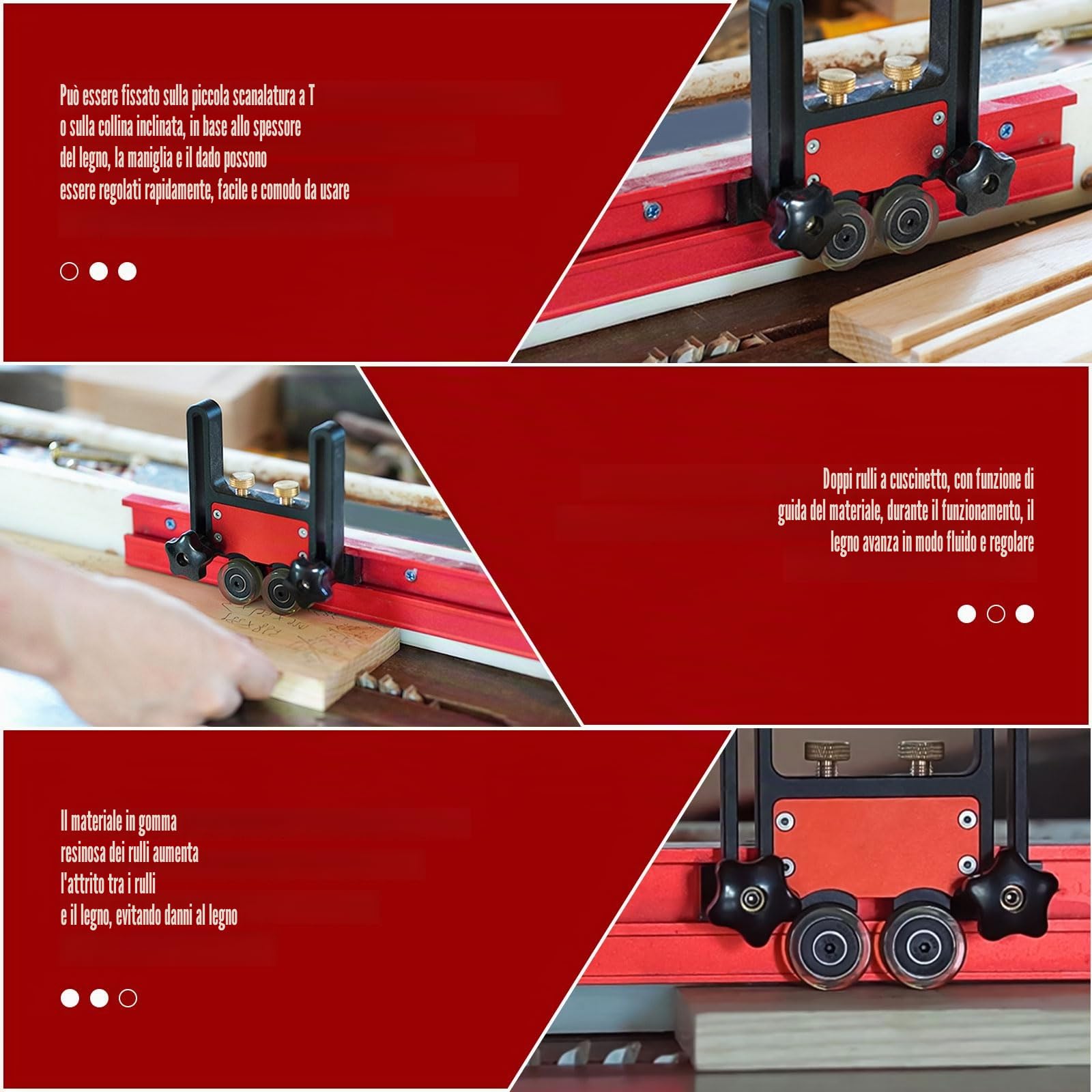 Tavole a piuma per sega da tavolo, guida per pressatura, rullo a doppio cuscinetto, in lega di alluminio, regolabile, strumenti mobili per la lavorazione del legno, processo da 5 mm, per falegnami (2